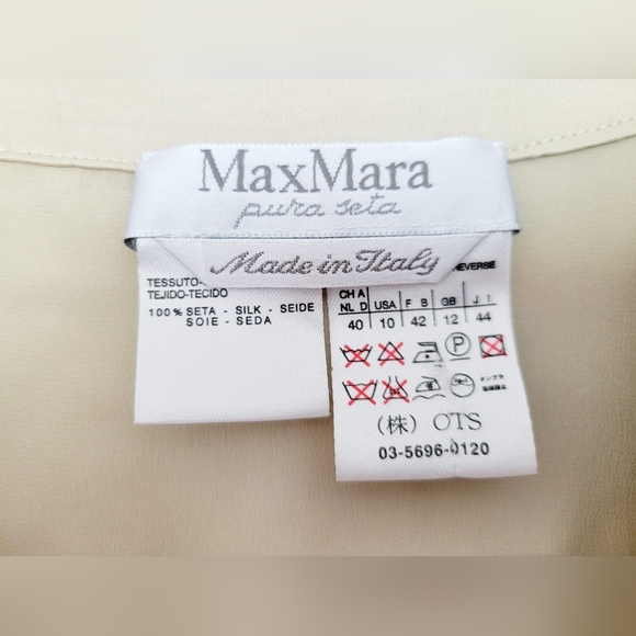 MaxMara Women's Luxury 100%Silk Blouse Pearl Buttons Taupe 10/Medium - Picture 3 of 16